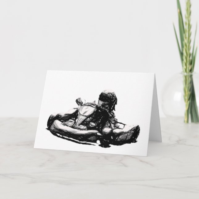 Carte Kart Racer Sepia Pencil Sketch (Devant)