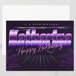 Carte Katharina Prénom lila retro Anniversaire de la car