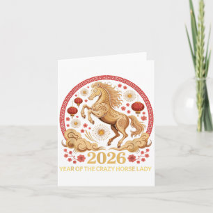 Carte Kawaii 2026 Année de la Dame du Cheval Fou Fille L