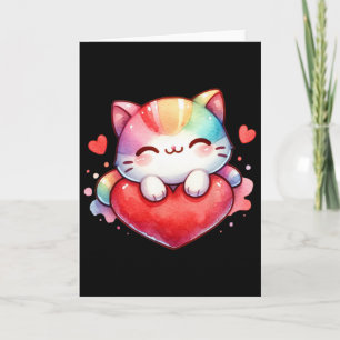 Carte Kawaii Arc-en-ciel Mignon Chat Câlin Coeur Kitty A