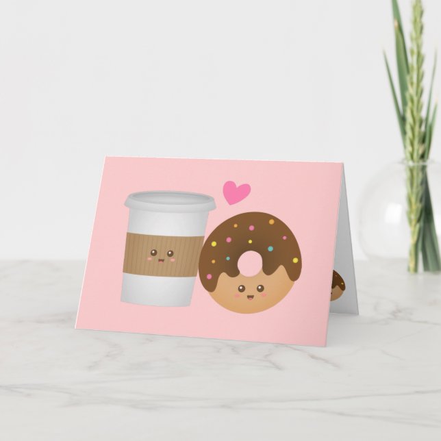 Carte Kawaii Café et Donut en amour, Parfait Couple (Devant)