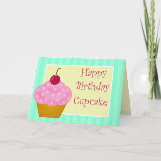 Carte Kawaii Cherry Happy Birthday Cupcake Card