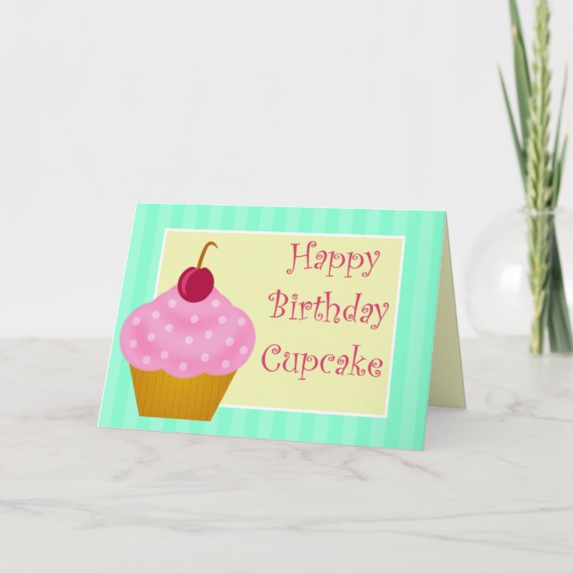 Carte Kawaii Cherry Happy Birthday Cupcake Card (Devant)