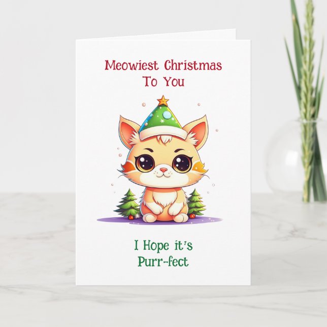 Carte Kawaii Christmas Kitten et Bonne Année (Devant)