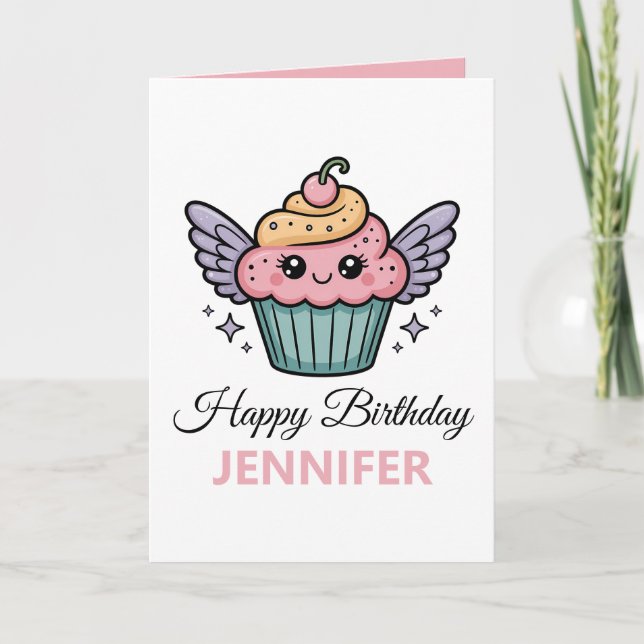 Carte Kawaii Cupcake | Salutation d'anniversaire (Devant)