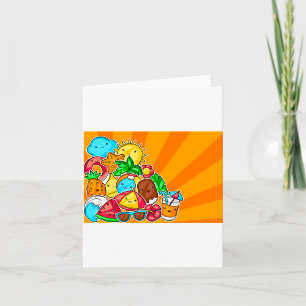Carte Kawaii Dessins Estivaux Plage Ensoleillée et Tropi