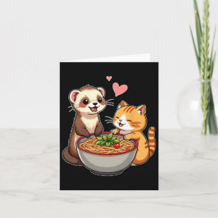 Carte Kawaii Ferret Et Chat Manger Ramen Cute Japonaise 