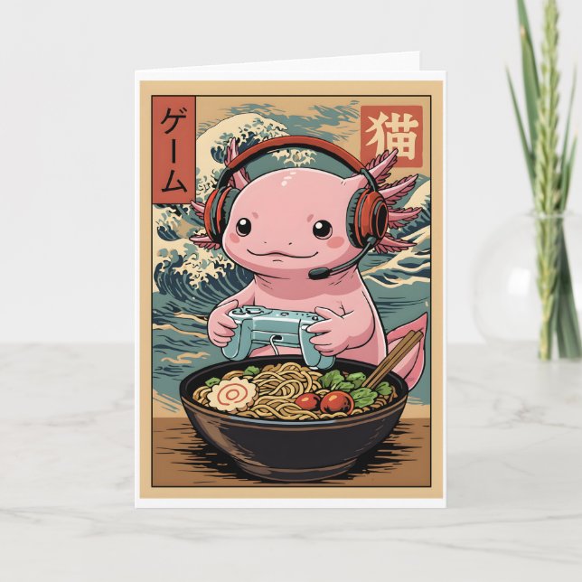 Carte Kawaii Gamer Axolotl Ramen Cute Japanese Gaming (Devant)