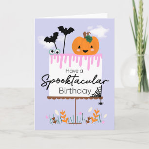 Carte Kawaii Halloween Citrouille gâteau d'anniversaire 