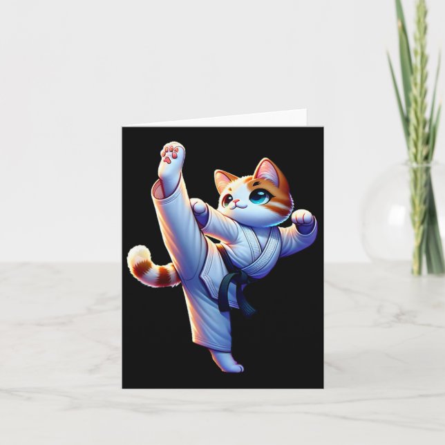 Carte Kawaii Karate Kitty En Action (Devant)