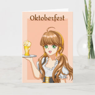 Carte Kawaii Oktoberfest Maid avec de la bière