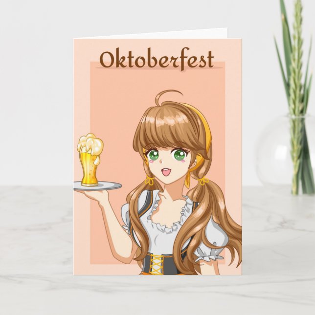 Carte Kawaii Oktoberfest Maid avec de la bière (Devant)