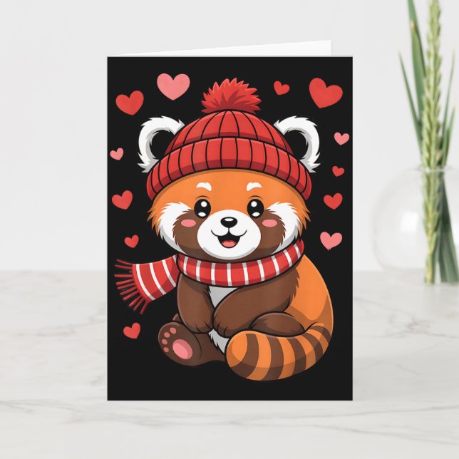 Carte Kawaii Panda Rouge Saint-Valentin Cœurs Hiver Écha (Devant)
