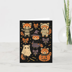 Carte Kawaii panda roux halloween squelette momie sorciè