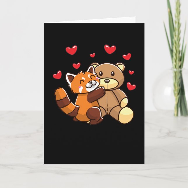 Carte Kawaii Red Panda With Stuffed Animal (Devant)