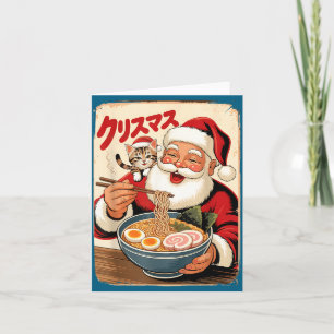 Carte Kawaii Santa mangeant des nouilles Ramen Noël japo