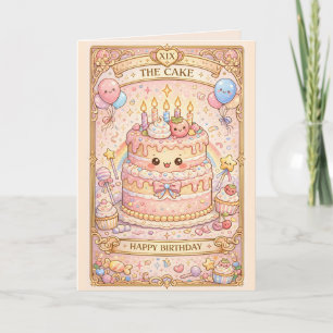 Carte Kawaii Tarot Anniversaire “Le Gâteau” Pastel migno