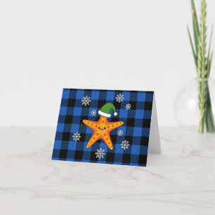 Carte Kawaii Xmas Starfish sur Blue Buffalo Motif