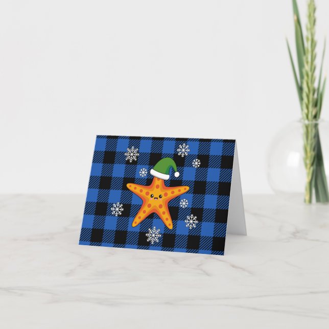 Carte Kawaii Xmas Starfish sur Blue Buffalo Motif (Devant)