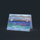 Carte Kayaking vole heureux anniversaire Son-in-law<br><div class="desc">Un joyeux anniversaire à un gendre décoré d'une aquarelle d'une personne kayak et voiliers au loin sur un lac calme avec des montagnes couvertes d'arbres au loin et un ciel d'été bleu doux. Vous pouvez modifier le texte en fonction de vos besoins.</div>
