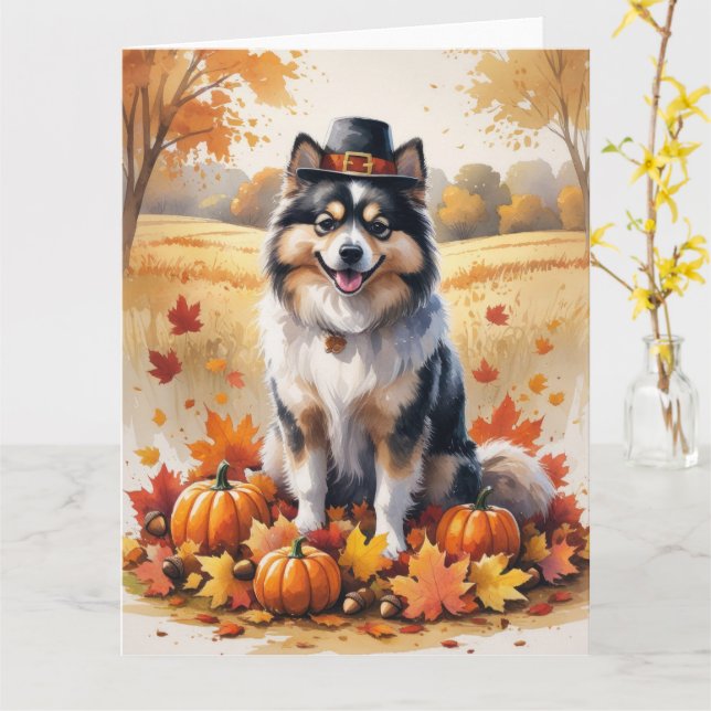 Carte Keeshond Dans Les Feuilles D'automne Art De Thanks (Fleur jaune)
