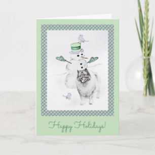 Carte Keeshond Noël Snowman Peinture Chien Art