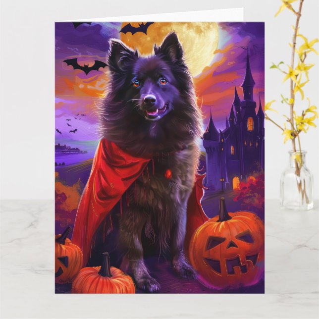 Carte Keeshond Vampire Citrouilles Halloween Épouvantabl (Fleur jaune)