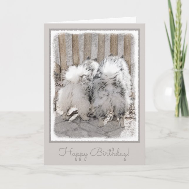 Carte Keeshonds at the Gate Painting - Original Dog Art (Devant)