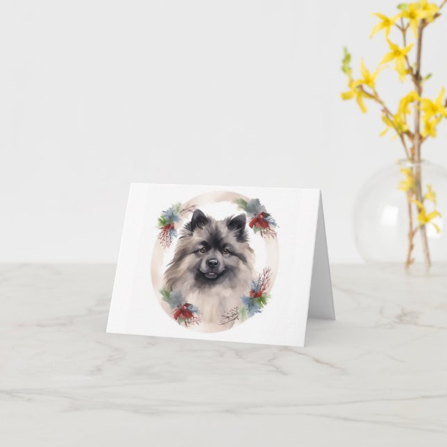 Carte Keeshony Christmas Wreath Festive Pup (Fleur jaune)