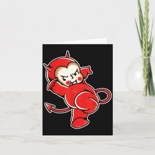 Carte Kewpie Bébé Diable Cornes de Démon Tatouage (Devant)
