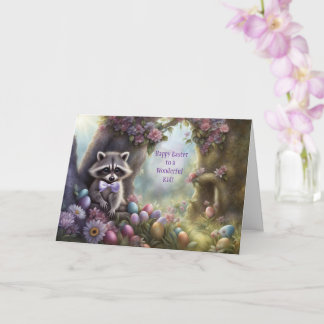 Carte Kid Happy Easter Cute Raccoon and Easter Eggs