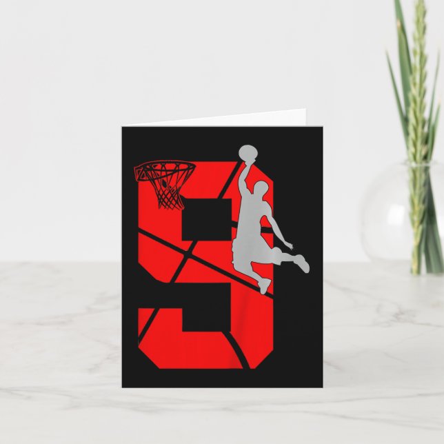 Carte Kids 9 Year Old 9th Basketball Birthday PartyTheme (Devant)