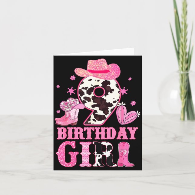 Carte Kids 9th Birthday Girl Rodeo Western Cowgirl Birth (Devant)
