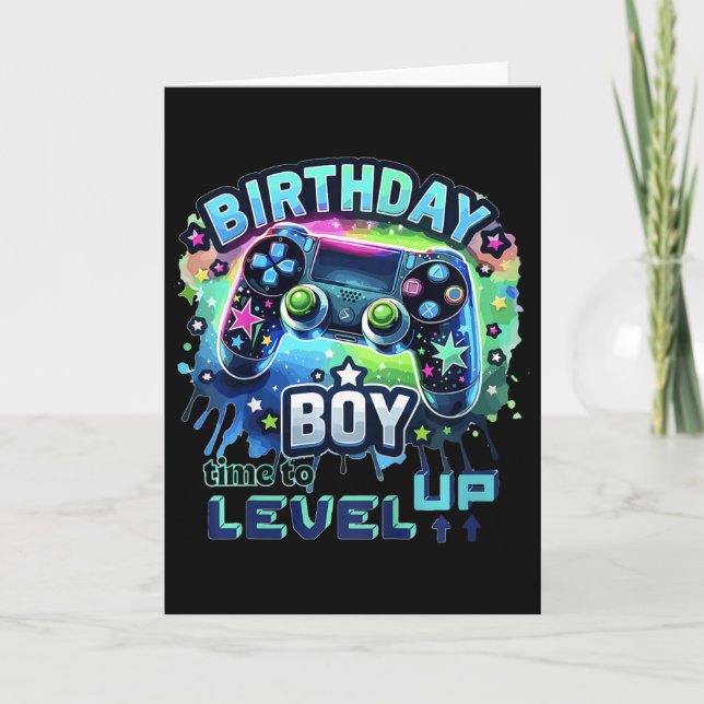 Carte Kids Birthday Boy Level Up Gamer Controller Video  (Devant)