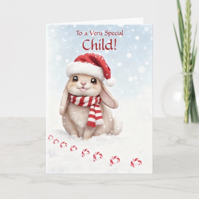 Carte Kids Christmas Holiday Card Cute Bunny in Snow  (Devant)