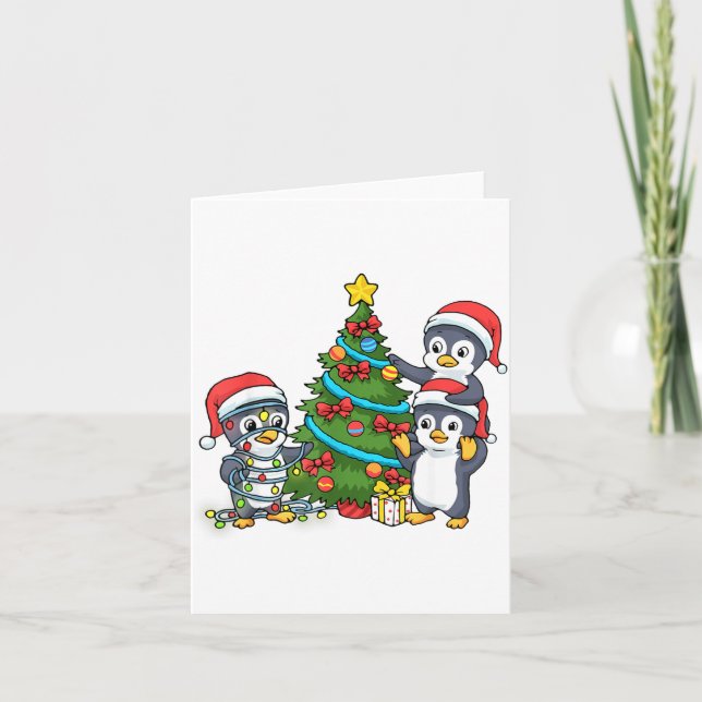 Carte Kids Christmas Penguin Christmas Tree Lights Baubl (Devant)