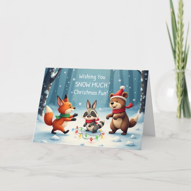 Carte Kids Christmas Snow Much Fun with Woodland Animals (Devant)