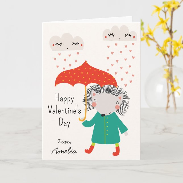 Carte Kids Classroom Cute Hedgehog Valentine's Day (Fleur jaune)
