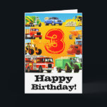 Carte Kids Construction Truck 3rd Birthday<br><div class="desc">Nine fun trucks around a big number 3! A green cement mixer, blue truck, yellow bulldozer, orange dumper truck, red roller, green tracteur, big fire truck, yellow digger and a builder'truck! Tous les enfants de construction de véhicules pour enfants. Perfect for your fire truck, digger, truck or tracteur mad three...</div>