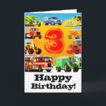 Carte Kids Construction Truck 3rd Birthday<br><div class="desc">Nine fun trucks around a big number 3! A green cement mixer, blue truck, yellow bulldozer, orange dumper truck, red roller, green tracteur, big fire truck, yellow digger and a builder'truck! Tous les enfants de construction de véhicules pour enfants. Perfect for your fire truck, digger, truck or tracteur mad three...</div>