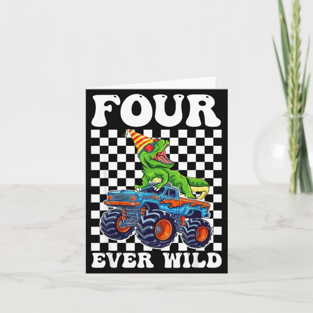 Carte Kids Four Ever Wild Dinosaur Monster Truck 4th Bir (Devant)
