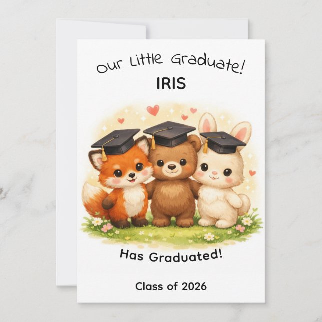 Carte Kids Fox Bear Bunny Woodland Graduation (Devant)