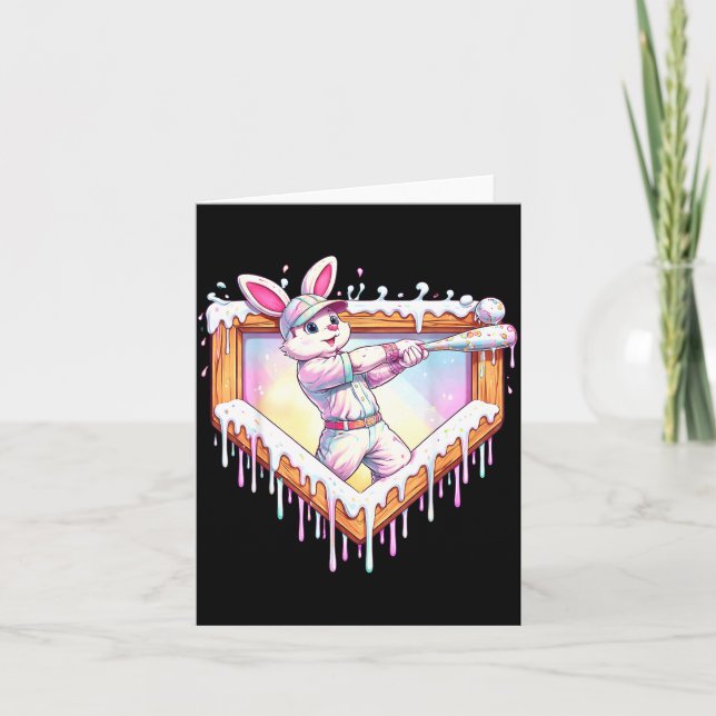 Carte Kids happy easter bunny playing baseball boy ice (Devant)