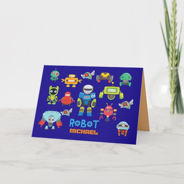 Carte KIDS ROBOT Personnalisé Blue Funny Cartoon Robots (Devant)