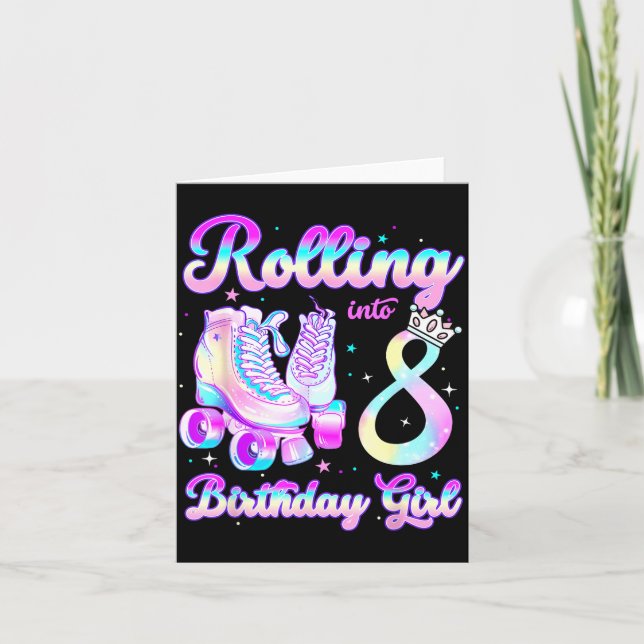 Carte Kids Rolling Into 8 Roller Skating 8th Birthday Gi (Devant)