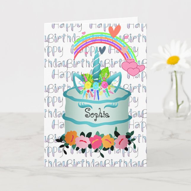 Carte Kids Unicorn Cake Personnalisé (Petite plante)