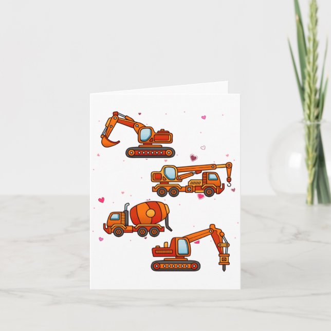 Carte Kids Valentines Day Construction Trucks Boys Kids  (Devant)
