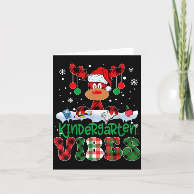 Carte Kindergarten Vibes Teacher Buffalo Plaid Reindeer  (Devant)
