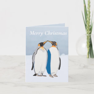 Carte King Penguin Pair embrasser Noël modifiable