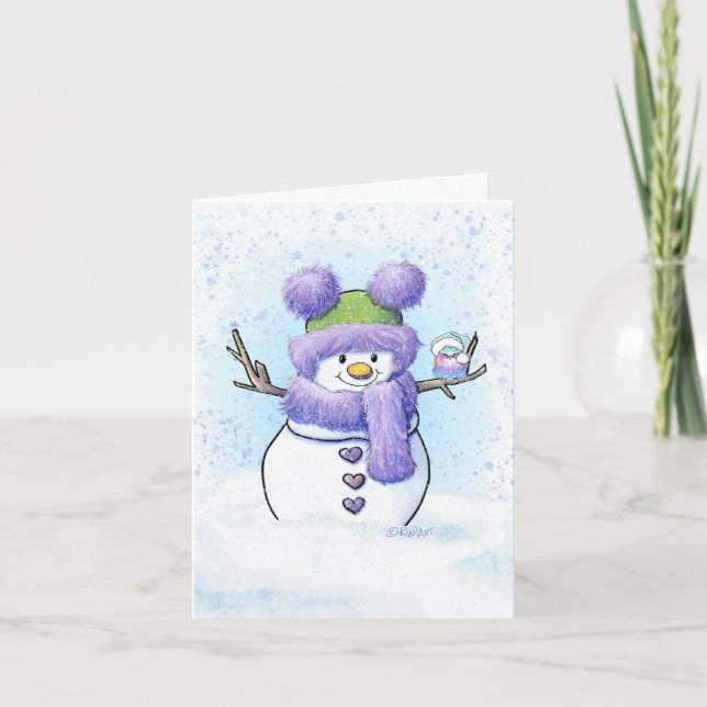 Carte KiniArt Bonhomme de neige & Oiseau (Devant)